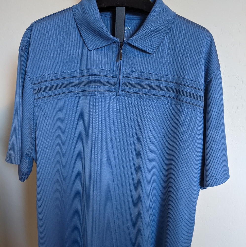 Haggar Half Zip Short Sleeve Blue Polo